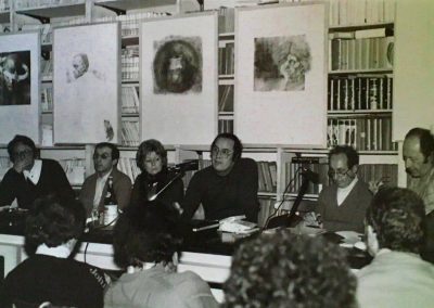 Giorgio Antonucci, Dacia Maraini, Vanni Tadolini e Giuliano Campioni al dibattito sulla psichiatria alla libreria Croce a Roma nel 1975
